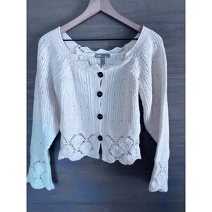 ASOS‎ DESIGN ruffle hem crochet cardigan top in cream Size 4